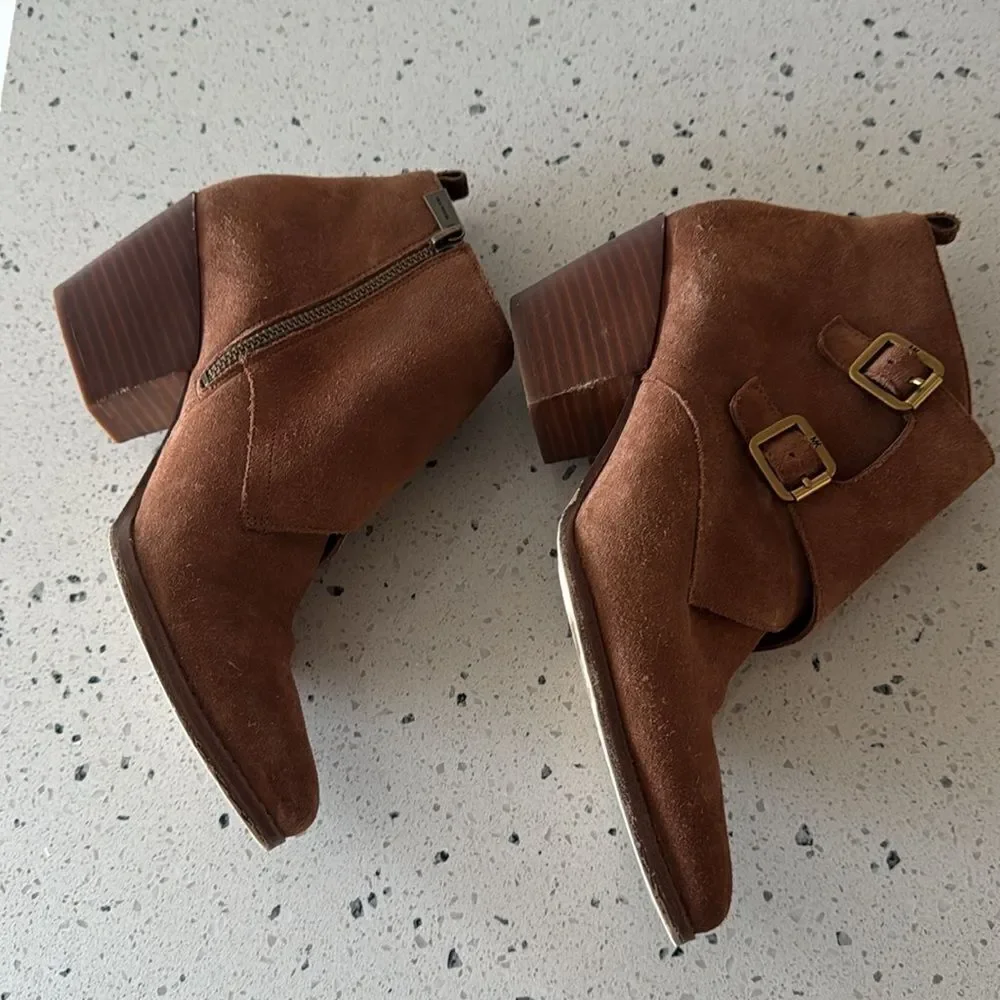 Michael Michael Kors Loni Ankle Bootie Luggage Suede Leather Western heel Size 8